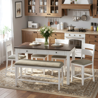 Sunvega Brown and White 6 Piece Gathering Dining Set for Casual Style