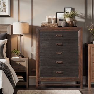 Sunvega Rustic Buckeye with Black Finish Five-Drawer Chest No Assembly Required