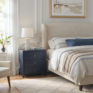 Sunvega Modern Midnight Blue 3-Drawer Nightstand with Brushed Gold Knobs