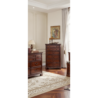 Sunvega Dark Cherry Traditional Style 5-Drawer Chest for Bedroom Storage Furniture