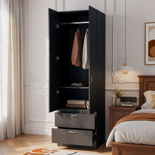 Sunvega Tall Mayer Wardrobe with Two Doors and Two Drawers in Melamine