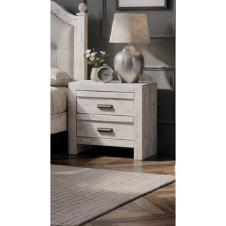 Sunvega Contemporary Beige Rustic Finish Wooden Nightstand with Two Storage Drawers