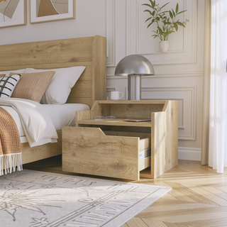 Sunvega Dark Brown Floating Nightstand with Versatile Dual-Shelf Display Design