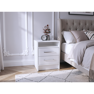 Sunvega Modern Nightstand with Two Spacious Drawers and Metal Handles for Bedroom