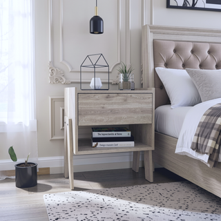 Sunvega Light Gray Nightstand with Drawer and Open Shelf for Bedroom or Living Room