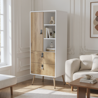 Sunvega Modern Tall Dresser with Two Drawers and Ample Door Storage