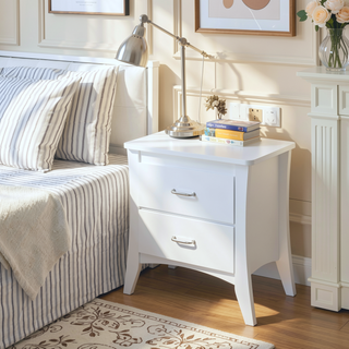 Sunvega Sturdy Wooden Nightstand with Two Safety Stop Drawers for Bedroom