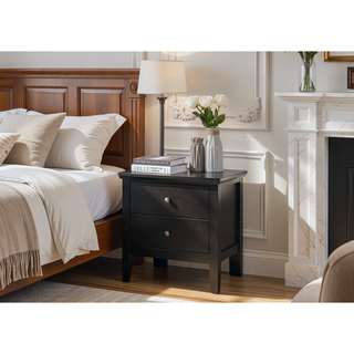 Sunvega Stylish Transitional Black Nightstand with Two Spacious Drawers for Small Spaces