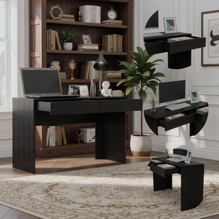 Sunvega 47.3 Inch Wide Writing Computer Desk with Two Drawers for Supplies
