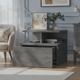 Sunvega Floating Nightstand with 2-Tier Shelf and Spacious Drawer for Easy Storage