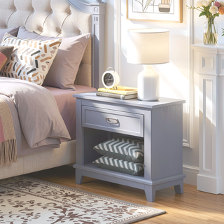 Sunvega Navy Blue Finish Nightstand with Storage Drawer and Lower Shelf