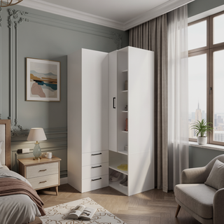 Sunvega Space-Saving Corner Armoire for Bedroom with Multiple Storage Compartments