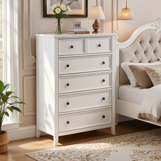 Sunvega White Finish 2 Drawer Bedroom Nightstand Farmhouse Style Bedside Table