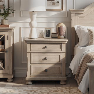 Sunvega Antique Brown Finish Nightstand with Hidden Drawer and Bun Feet