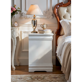 Sunvega Platinum Finish Nightstand with Nickel Handle and Smooth Glide Drawer
