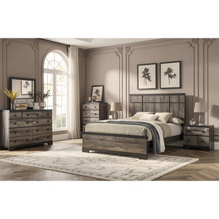 Sunvega Modern Ebony Gray Finish Wooden Six Drawer Dresser for Bedroom