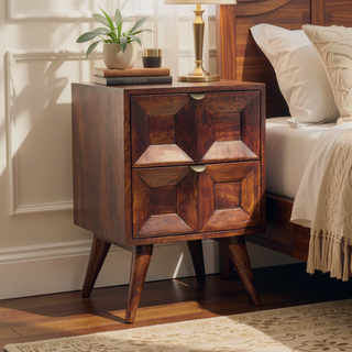 Sunvega Solid Mango Wood Nightstand with Quad Drawers and Nordic Legs