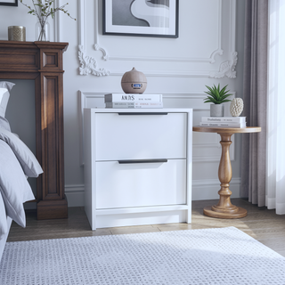 Sunvega Light Gray Two Drawer Nightstand with Metal Handle for Bedroom