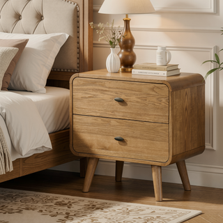 Sunvega Light Ash Two-Drawer Nightstand with Felt Lining and USB Charging Ports
