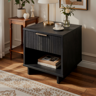 Sunvega Modern Contemporary Glam Nightstand with Gold Steel Handles for Bedroom