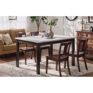 Sunvega 5 Piece Dining Set with Upholstered Chairs Bench and Faux Marble Tabletop