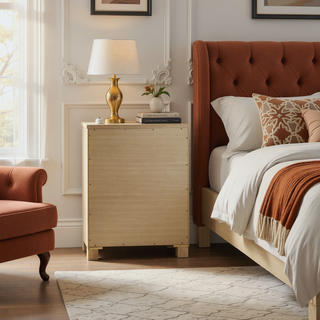 Sunvega Weathered Oak Finish Five-Drawer Chest with Bronze Handles for Bedroom
