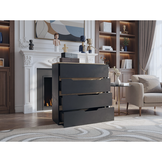 Sunvega Superior Top Four Spacious Drawers Dresser in Black Wengue Light Oak Finish