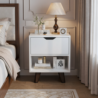 Sunvega White Carleen Nightstand with Roomy Drawer and Generous Display Shelf