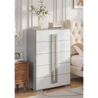 Sunvega Sleek White Finish Tall Chest with Multiple Drawers for Maximum Storage