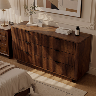 Sunvega Mid Century Modern Walnut Dresser With 6 Drawers for Bedroom