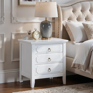 Sunvega Fully Assembled 3-Drawer Nightstand with Polished Nickel Hardware