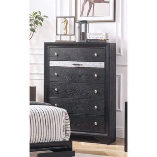 Sunvega Modern Glam Five Drawer Chest with Jewelry Tray Black Finish