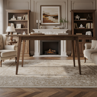 Sunvega Mid-Century Modern Solid Wood Rectangular Dining Table with Beveled Edges