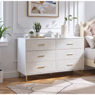 Sunvega Modern Nightstand with Patterned Drawer Fronts and Three Spacious Storage Drawers