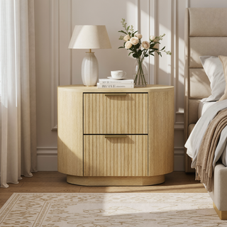 Sunvega Modern Natural Oak Nightstand with Two Drawers and Ribbed Texture