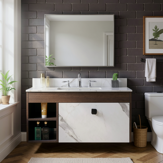 Sunvega 43x22 Inch Sintered Stone Vanity Top with Ceramic Sink and Backsplash