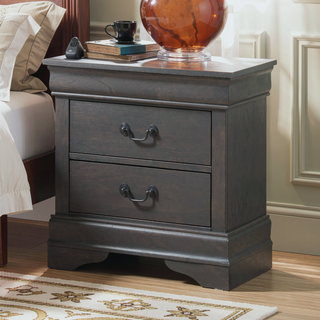Sunvega Transitional Style Solid Wood Nightstand with Antique Brass Hanging Pulls