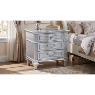 Sunvega Silver Mystic Contemporary Nightstand with Crystal Handles and Light Gray Finish