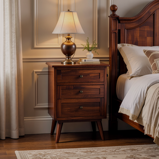Sunvega Honey Caramel Solid Mango Wood T-Bar Ridged Chest with 3 Drawers