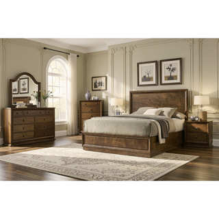 Sunvega Transitional Walnut Finish Chest with 5 English Dovetail Drawers and Metal Knobs