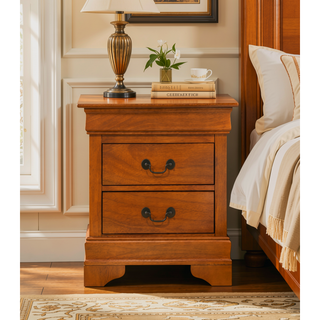 Sunvega Elegant Oak Nightstand With Two Drawers For Bedroom Storage