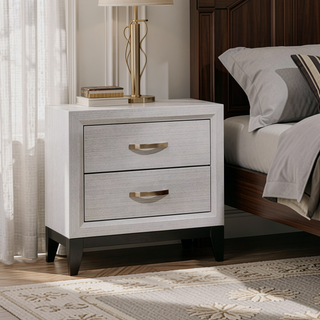 Sunvega White Wood Nightstand with Two Drawers and Metal Handles