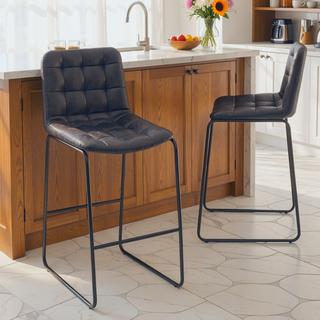 Sunvega Retro Tufted Metal Barstool with Footrest for 42-Inch Counters