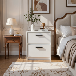 Sunvega 2 Drawer Nightstand with Metal Handles for Bedroom and Living Room