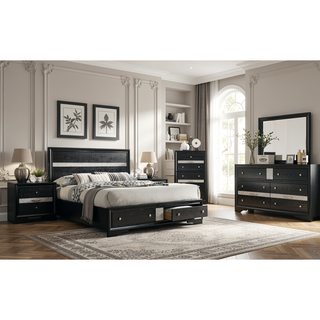 Sunvega Modern Black Nightstand with Hidden Jewelry Drawer and Nickel Knob