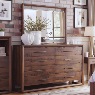 Sunvega Mocha Brown Dresser with Six Drawers and Antique Nickel Hardware