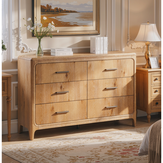 Sunvega Natural Wood Finish Contemporary Nightstand with Three Drawers and Metal Hand Pull