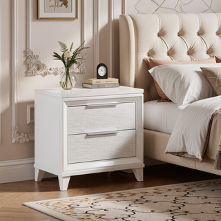 Sunvega White Nightstand with Two Silver Metal Drawers for Bedroom