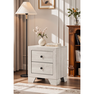 Sunvega Rustic Brown Gray Finish Wooden Nightstand with Two Drawers for Bedroom