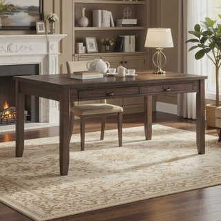 Sunvega Dark Cherry Finish Transitional Dining Table with 4 Dovetail Drawers